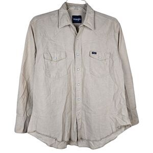 Vtg Wrangler Tan Khaki Snap Button Long Sleeve Shirt Sz XL